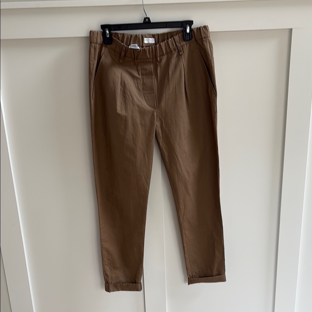 Brunello Cucinelli Tan Ankle Cropped Pants made in Italy.